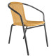 Silla exterior de metal y ratán PVC con apoyabrazos beige Silla exterior de metal y ratán PVC con apoyabrazos beige