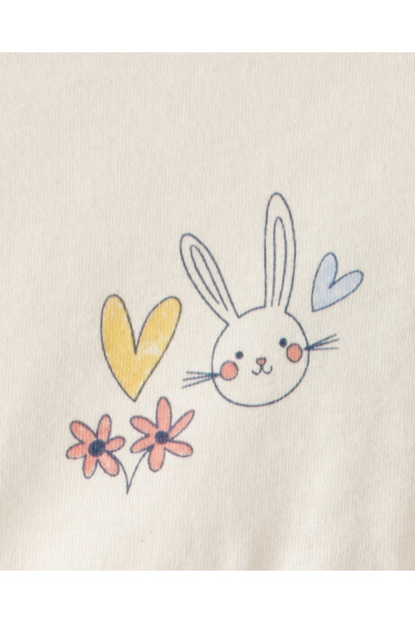 Vestido de algodón, manga corta, crema, diseño conejo de Pascua Sin color