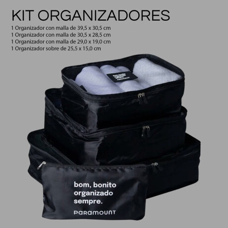 Set X4 Organizadores Paramount de Equipaje Valija Ropa Viaje Negro