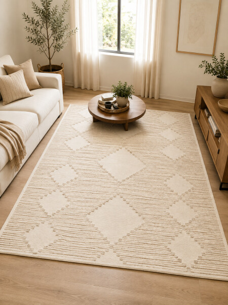 ALFOMBRA VELUTO ROMBOS BEIGE