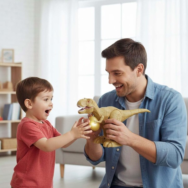 Dinosaurio Tiranosaurio Control Remoto Movimiento Luz Sonido Color Beige