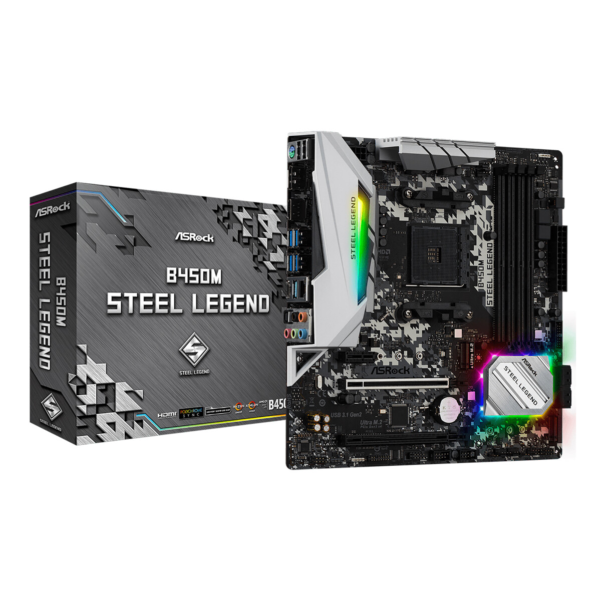 Asrock - Tarjeta Madre B450M Steel Legend - Socket AM4. DDR4 3533+ Mhz (Oc). Display, Hdmi. 4 X Sata 