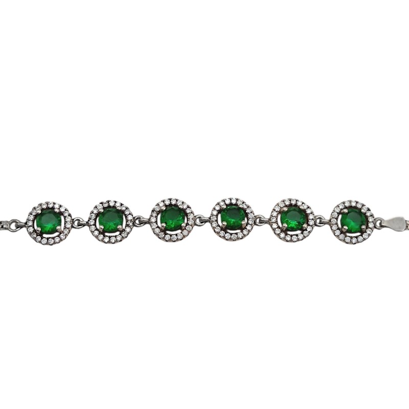 Pulsera circulo-Plata 925-Piedra zirconia blanca y verde-PU3014 conpiedra