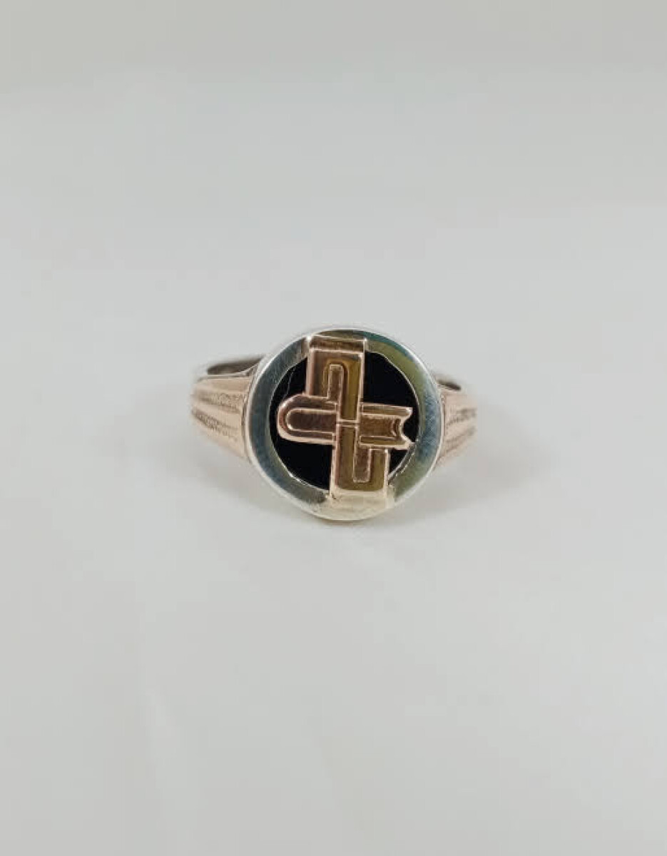Anillo Profesión Escribano plata y oro, con onix 