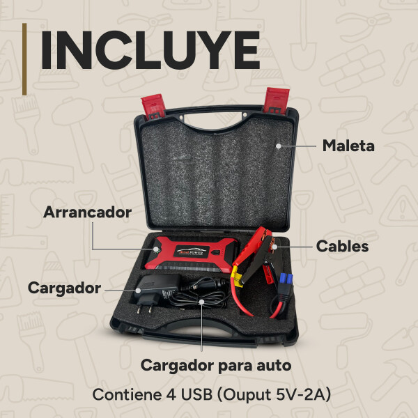 Arrancador Batería 12V 20000mAh USB Linterna Powerbank Auto Color Rojo