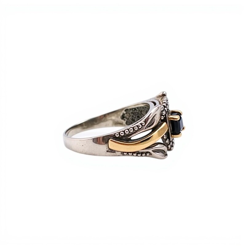 Anillo Labrado-Plata y Oro-Piedra Onix y Zirconia-AN5194 conpiedra