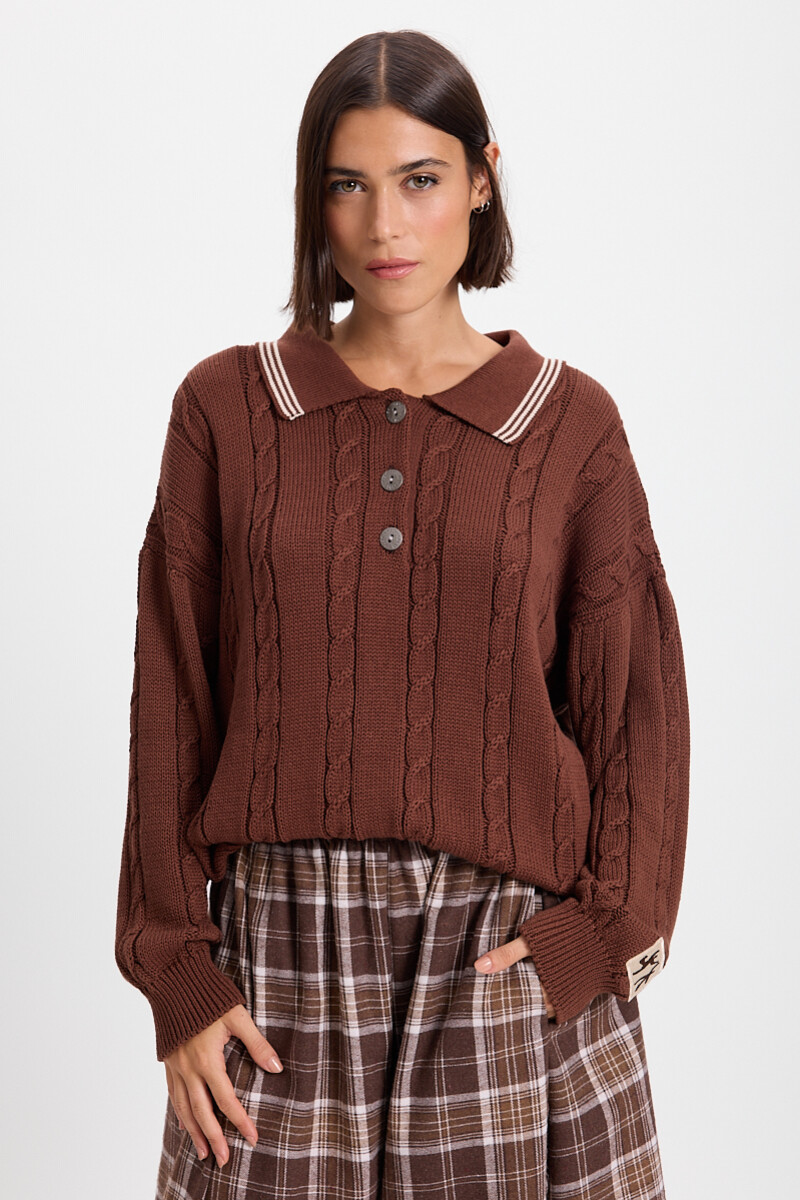 Sweater Trenzado Marron/Crudo