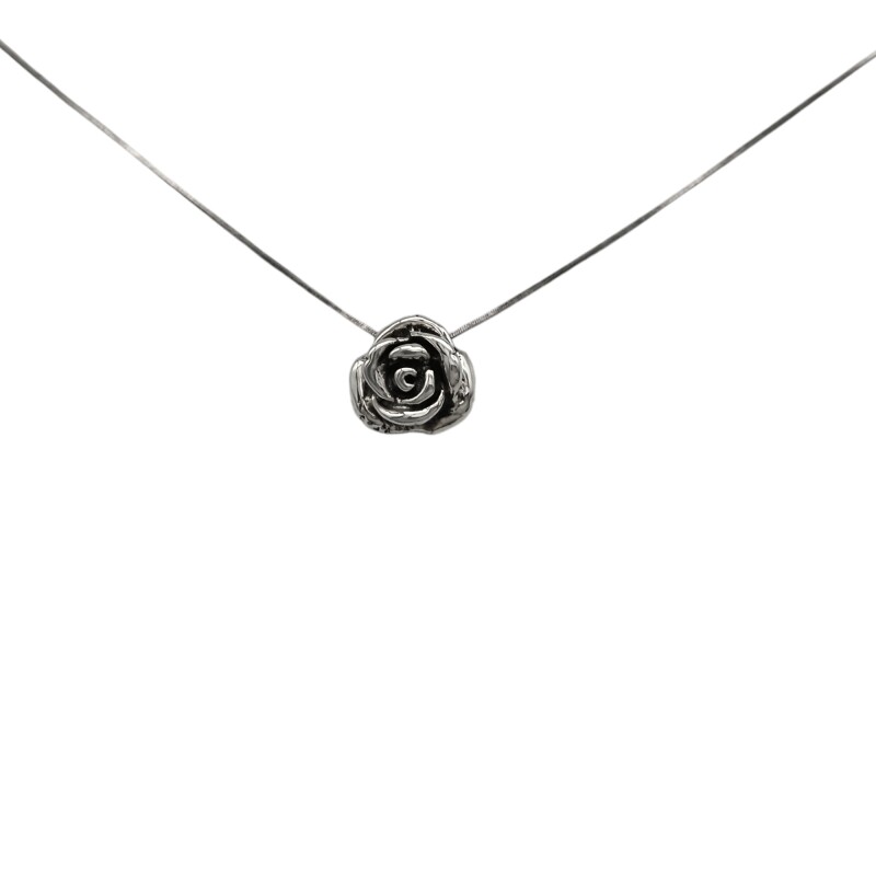 Dije Flor Rosa-Plata 925 Quemada e Inflada-Sin Piedra-CP3316 Sinpiedra