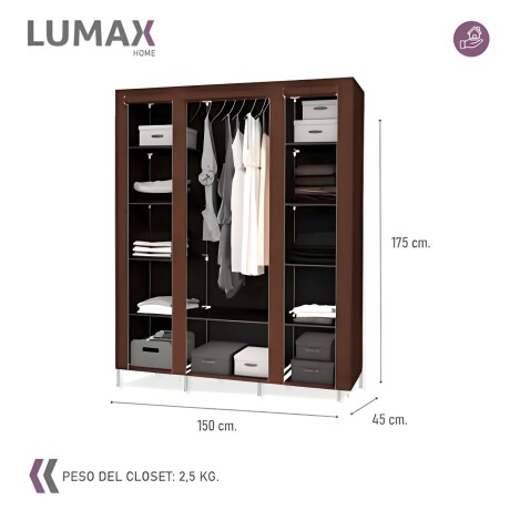 Ropero de 6 Estantes Desmontable de Caño y Tela TNT 150x45x175 Marrón