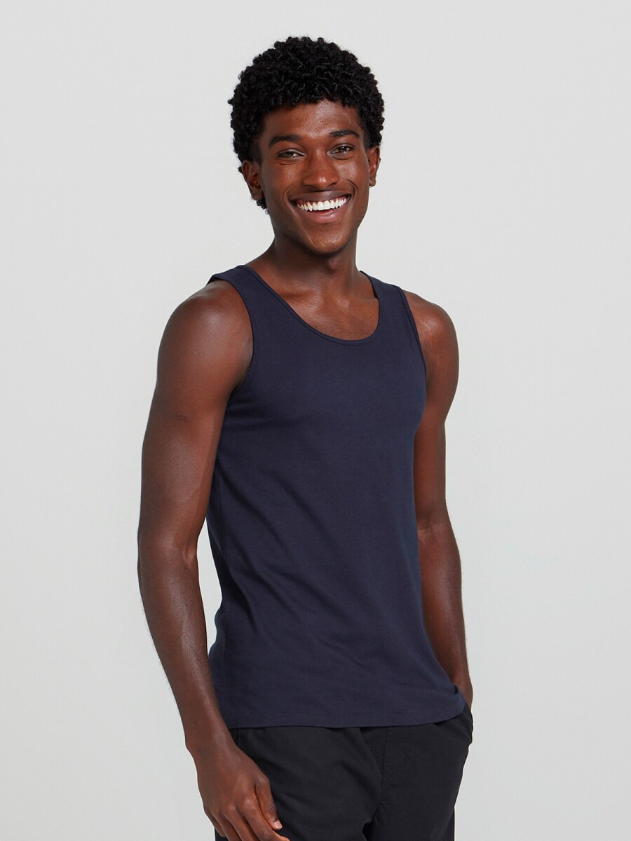 MUSCULOSA BÁSICA MASCULINA MODELO SLIM - AZUL OSCURO 