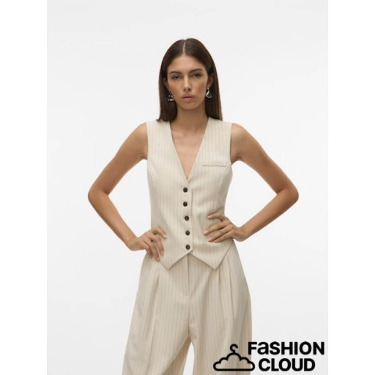 VMTROIAN SL PINTRIPE TAILORED VEST - OATMEAL 