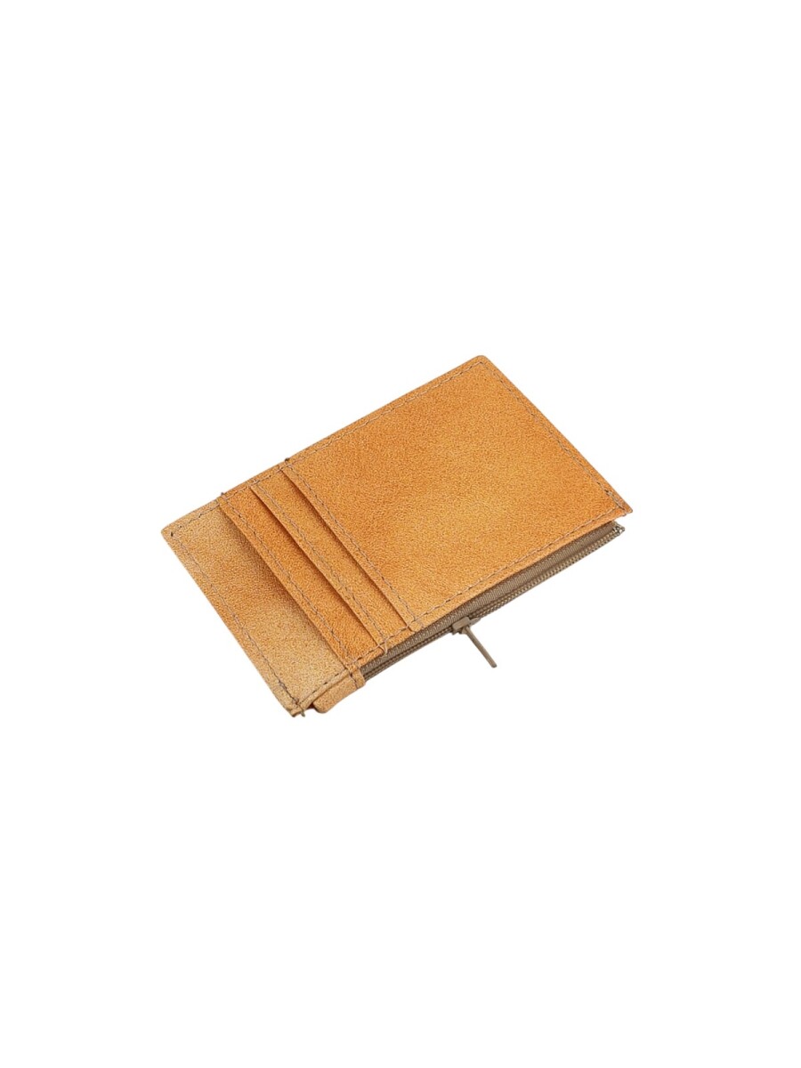 Porta Tarjetas de Cuero Genuino con Cremallera - Tostado 