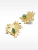 Pendientes Hoja Con Piedra verde