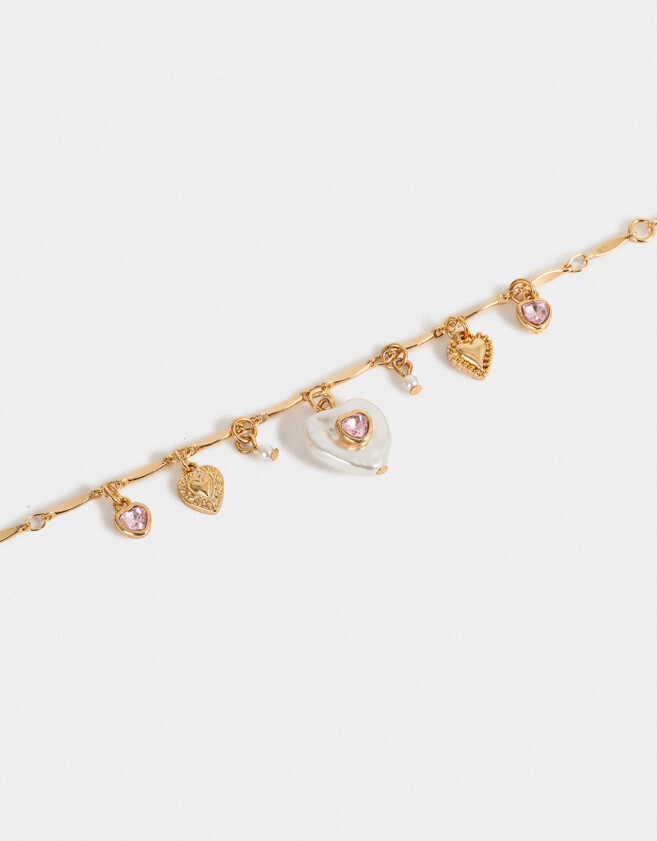Collares Cortos Con perlas Collar Corto Multi Dije Con Perla - Dorado