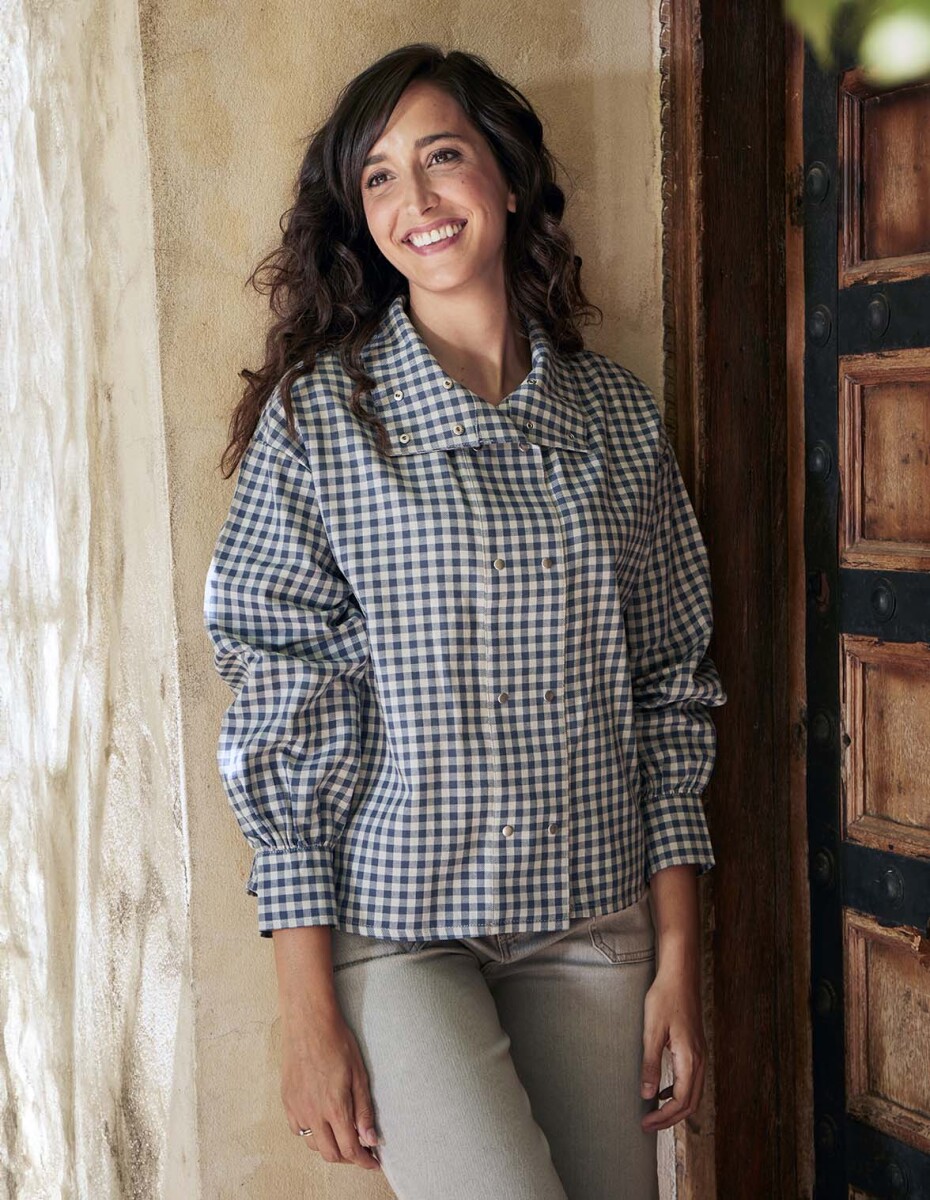 Camisa De Cuadros Con Smo - Azul Medio Oscuro 