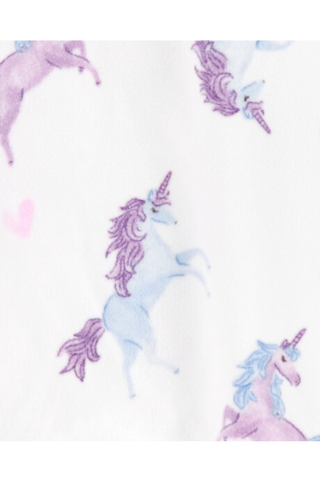 Pijama uno pieza de micropolar, con pie, blanco, diseño unicornios. Talles 6-8 Pijama uno pieza de micropolar, con pie, blanco, diseño unicornios. Talles 6-8