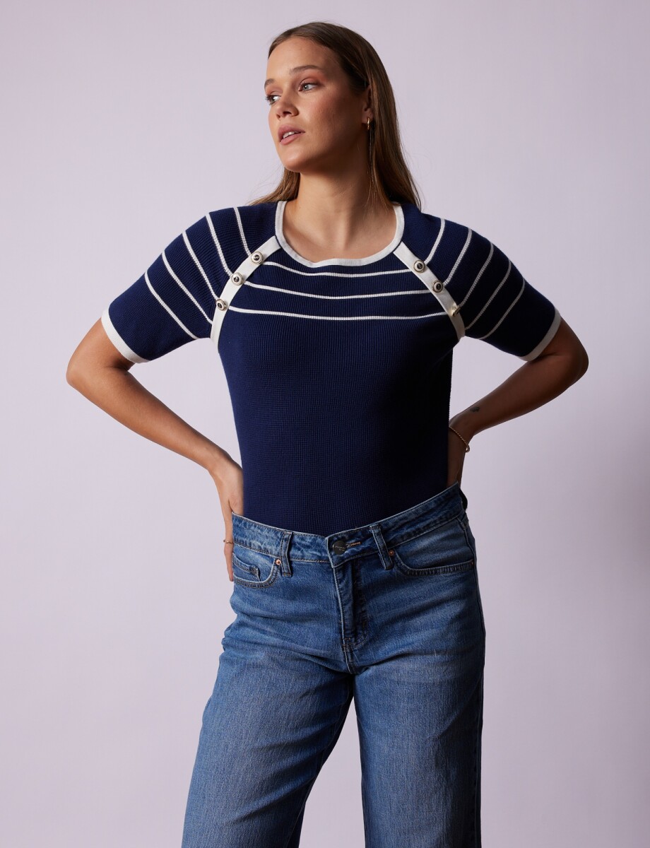 Buzo Botones - Azul/blanco 