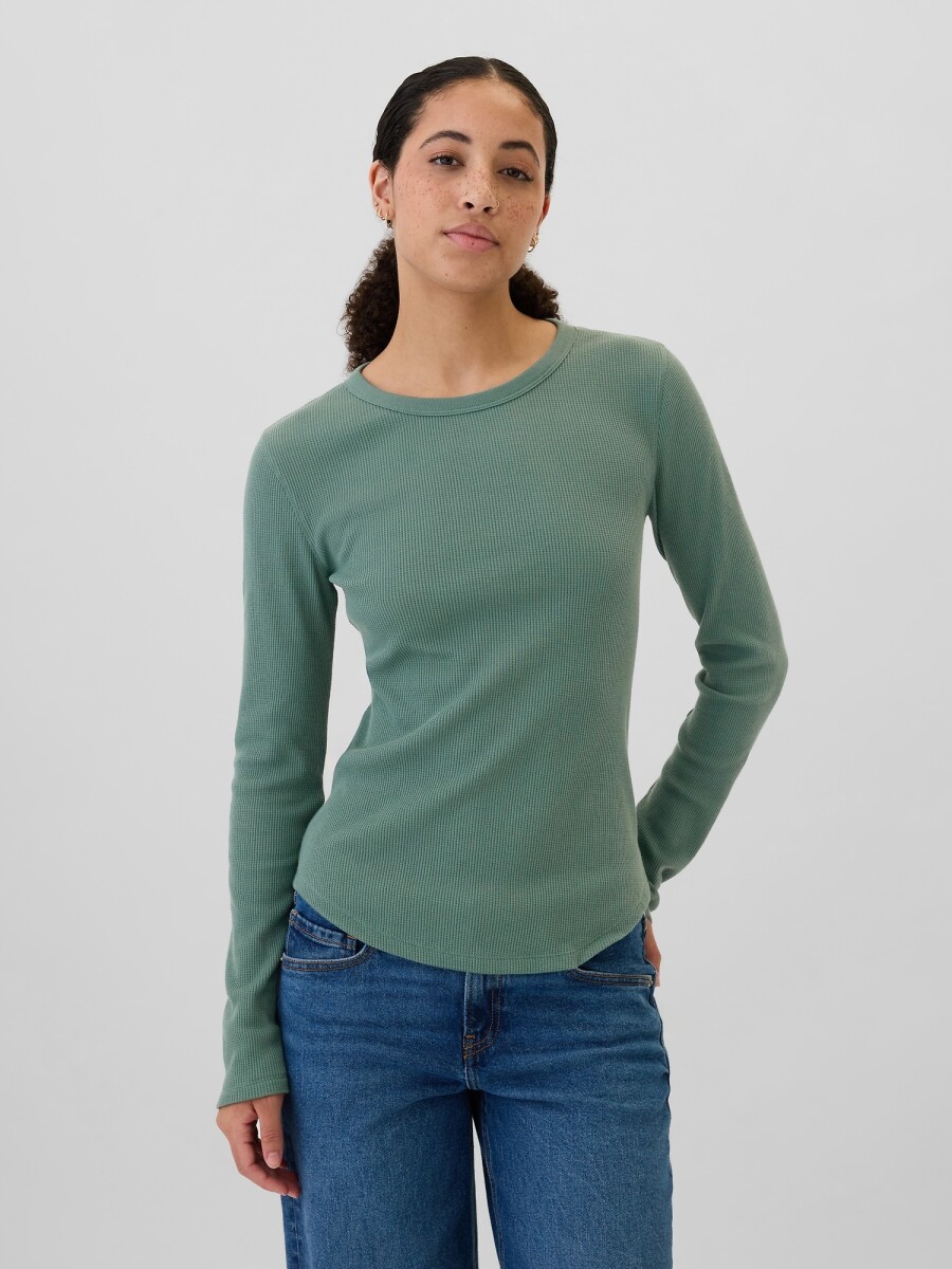 Remera Waffle Cuello Redondo Mujer - District Green 