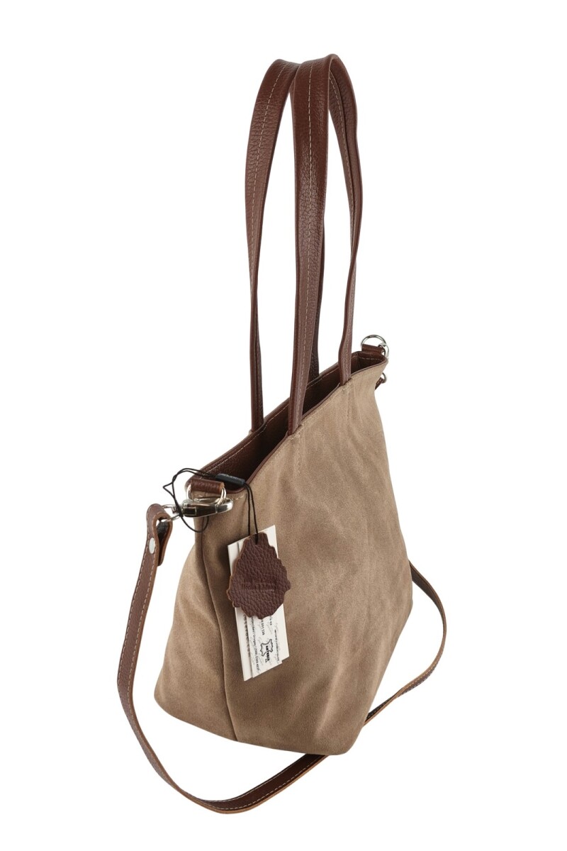 Cartera versátil de cuero y gamuza Beige