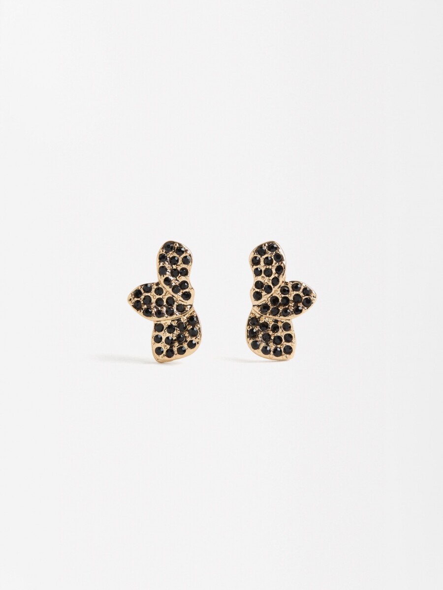 Pendientes Con Flor Y Cristales negro