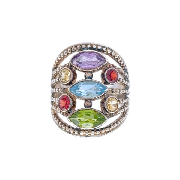 Anillo Chakras-Plata 925-Piedras Varias-AN3246 conpiedra