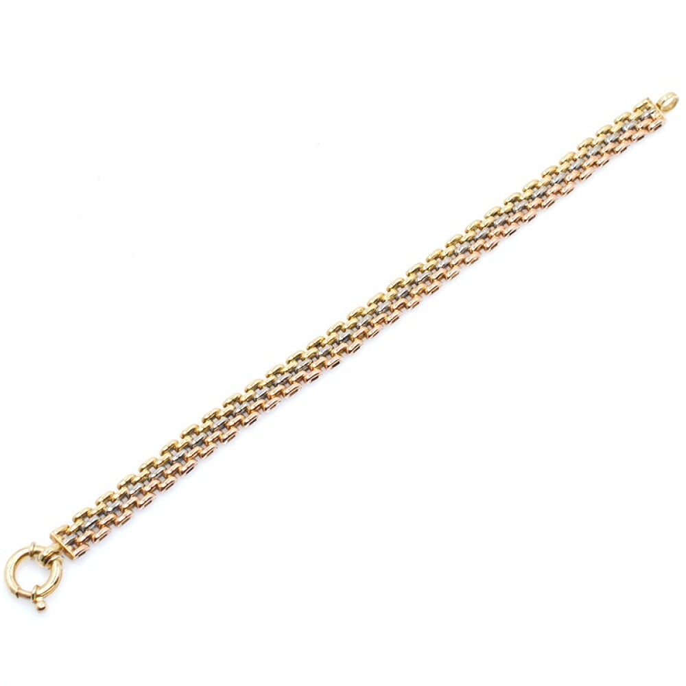 Pulsera Panther en oro 18k de 3 tonos con argolla marinera Pulsera Panther en oro 18k de 3 tonos con argolla marinera