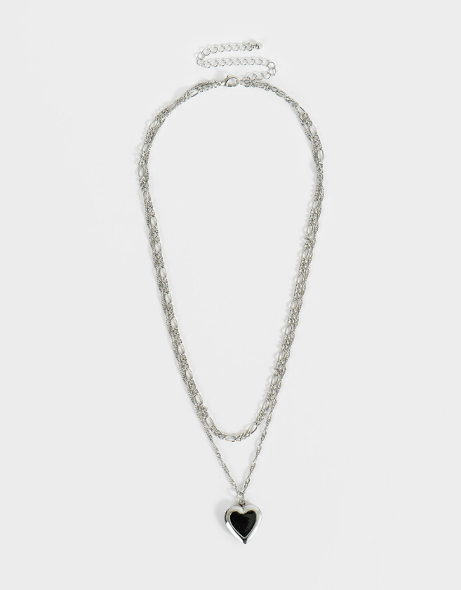 Collares Cortos Con corazón Collar Multicadenas Con Corazón - Plateado