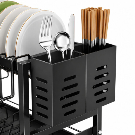 Escurridor de Platos 2 Niveles con Drenaje Automático 4 en 1 Negro