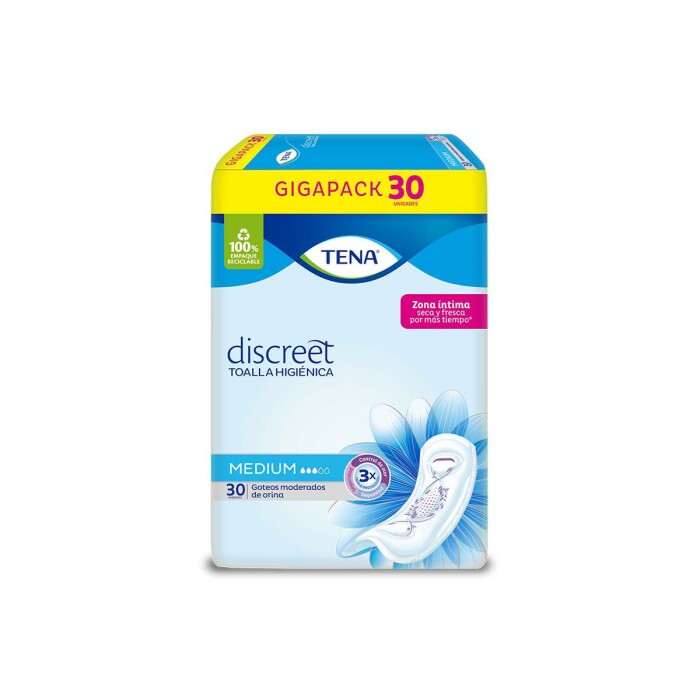 TENA TOALLA DISCREET MED PAQ. X 30 UNID. única