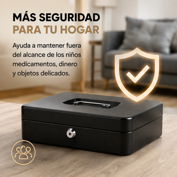 Caja Cofre Seguridad Dinero Fuerte Metal Llave 30x24x9cm Ax Negro