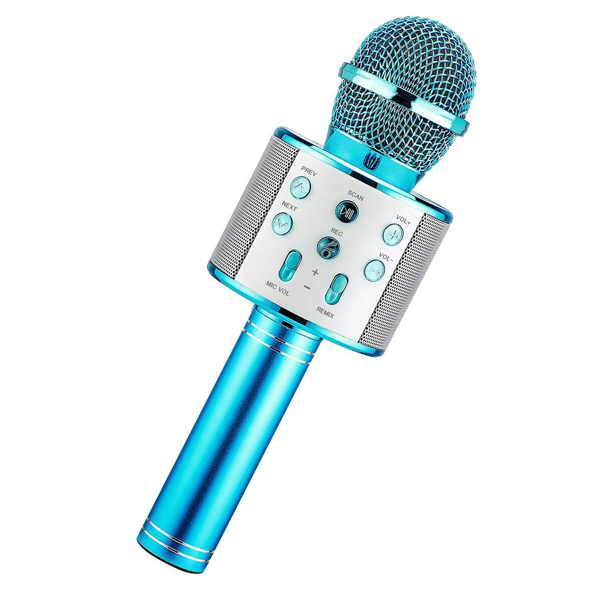 Micrófono WS-858 económico con parlante y luces infantil CELESTE 