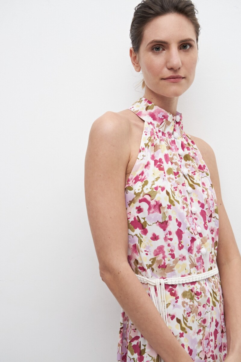 Vestido halter estampa floral multicolor