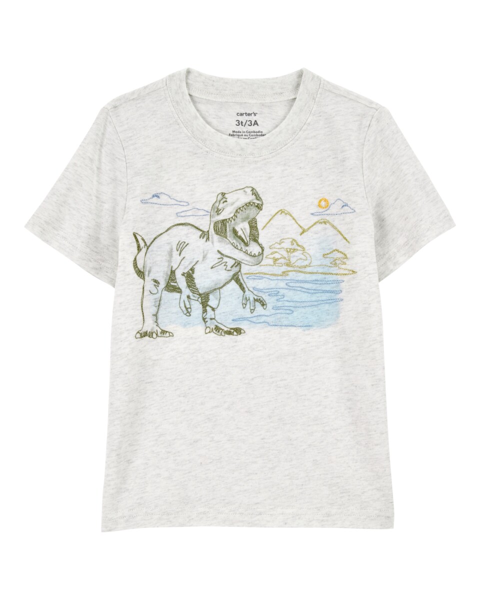 Remera de algodón, manga corta, estampa dino 