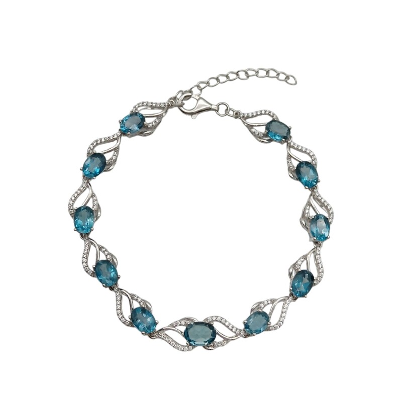 Pulsera oval-Plata 925-Piedra topacio y zirconia-PU3019 - Adulto - Conpiedra