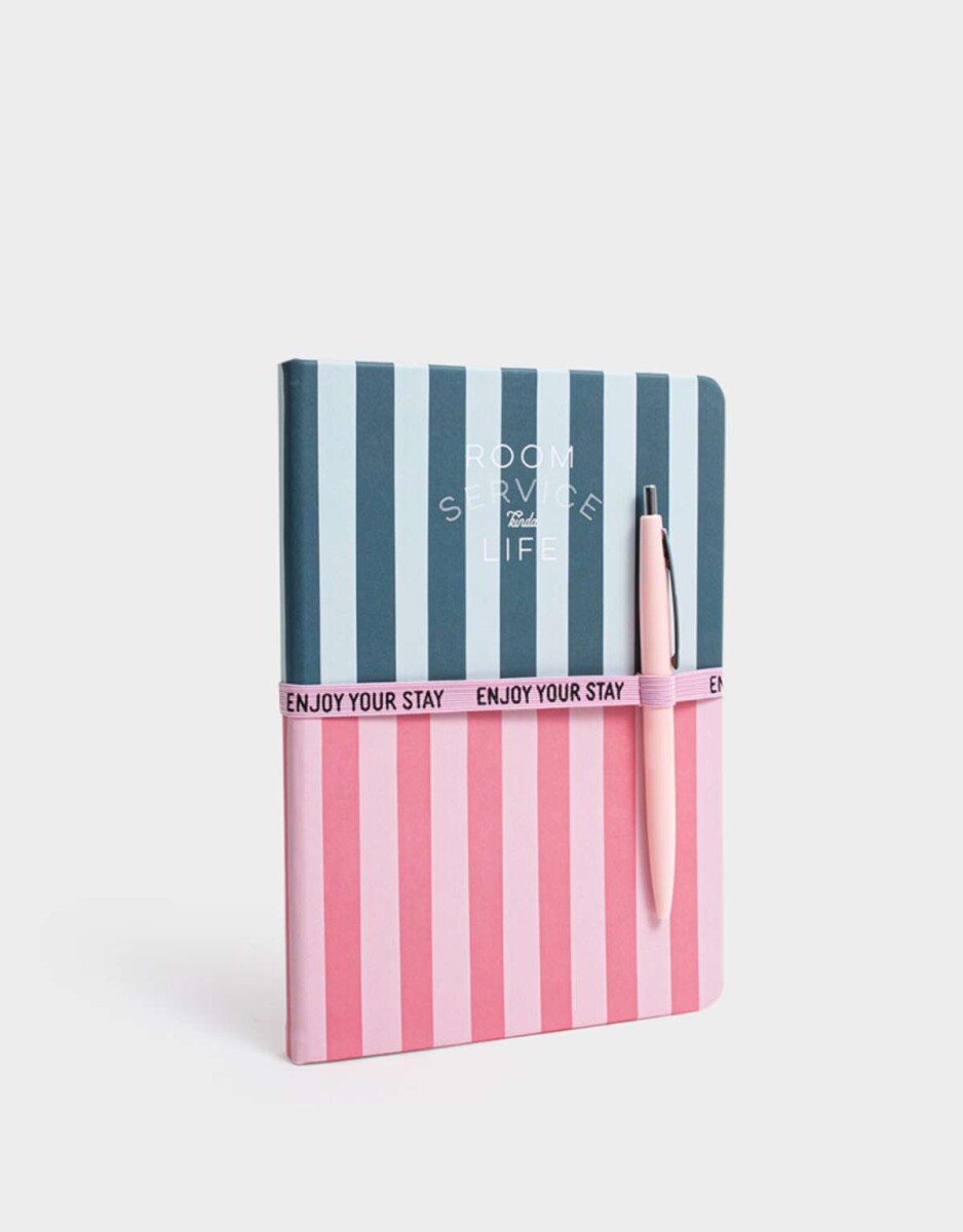 Set De Librería Con Cuaderno A5 De Pu Con Elástico Con Lapicera - Combinacion Multicolor 