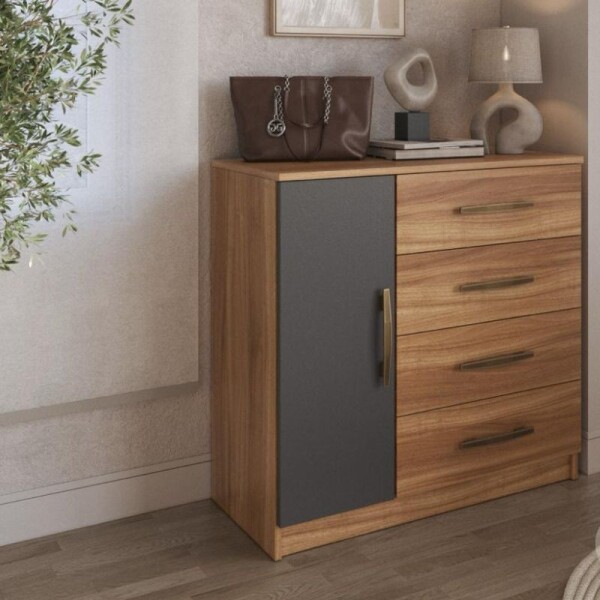 COMODA 1 PUERTA 4 CAJONES - GRAFITO/NOGAL COMODA 1 PUERTA 4 CAJONES - GRAFITO/NOGAL