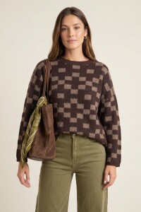 Sweater Intarsia Cuadros Chocolate