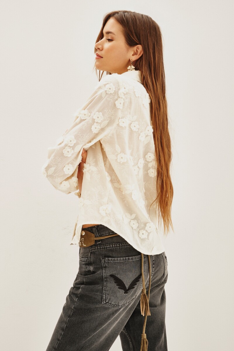 Camisa Flowers Lace Crudo