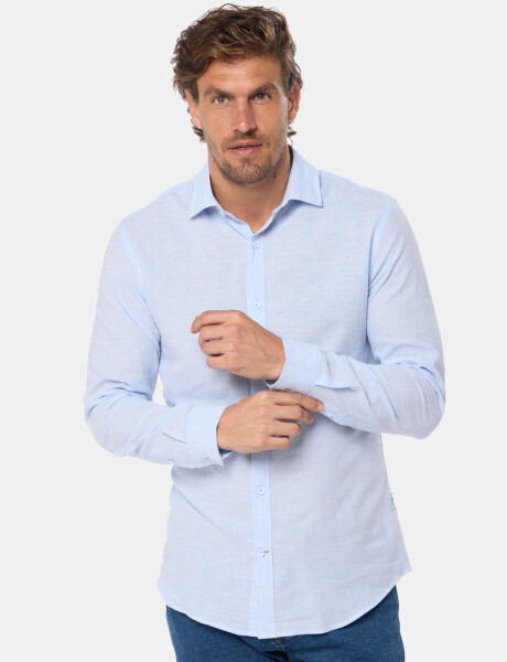 CAMISA DE LINO RAYADA Celeste