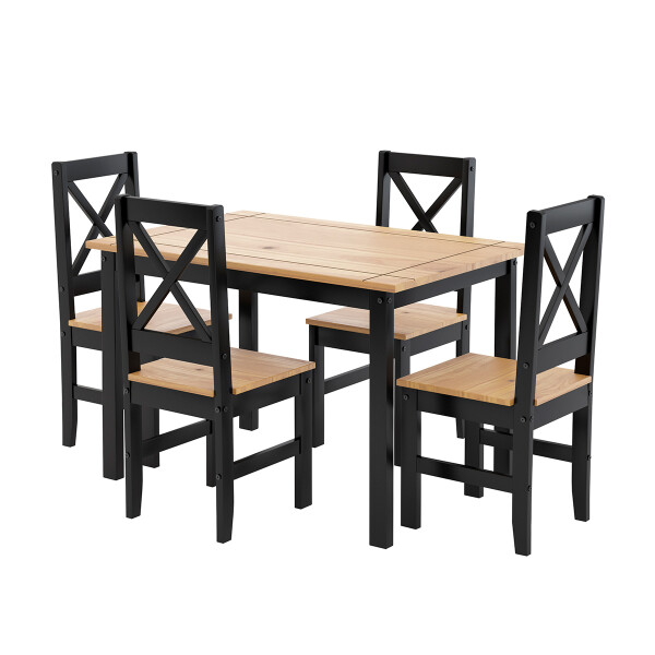 JUEGO DE COMEDOR + 4 SILLAS COLOR NATURAL/PRETO Juego De Comedor + 4 Sillas Color Natural/preto