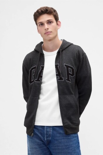 Buzo Canguro Con Cierre Logo Gap Hombre New Charcoal Grey