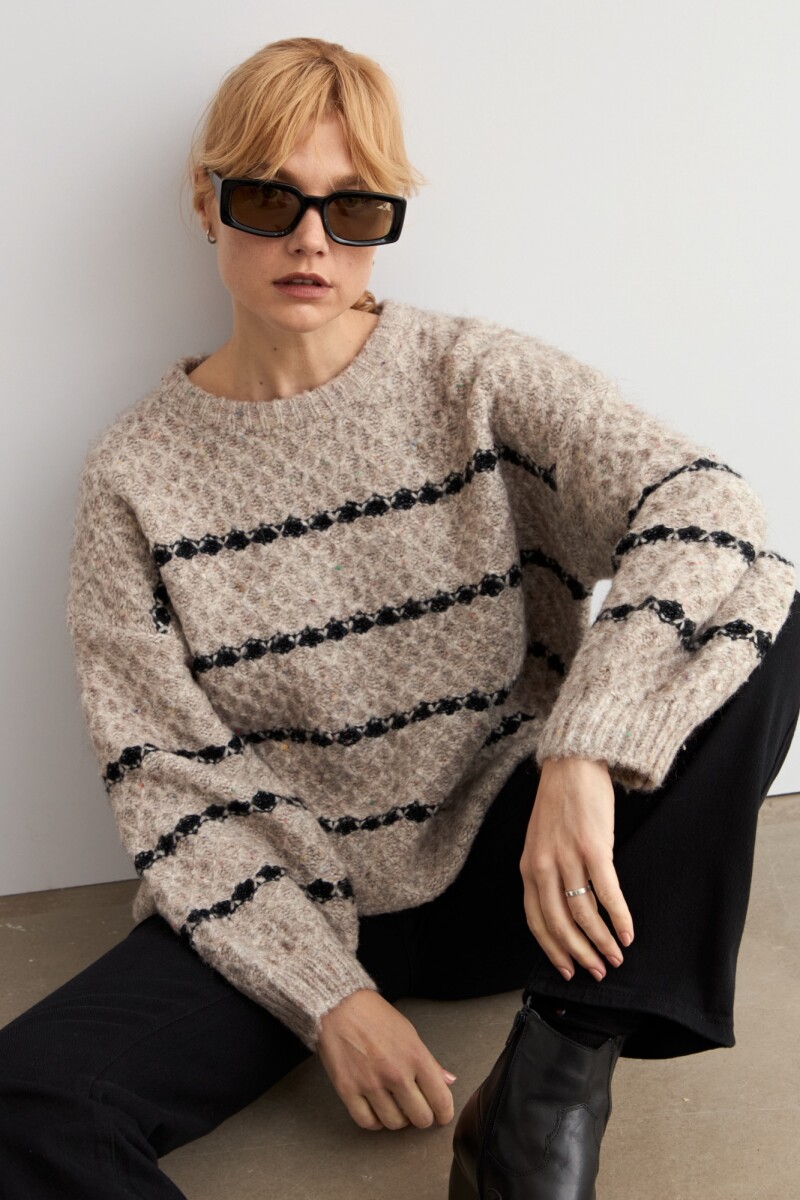 Sweater rayas - beige melange 