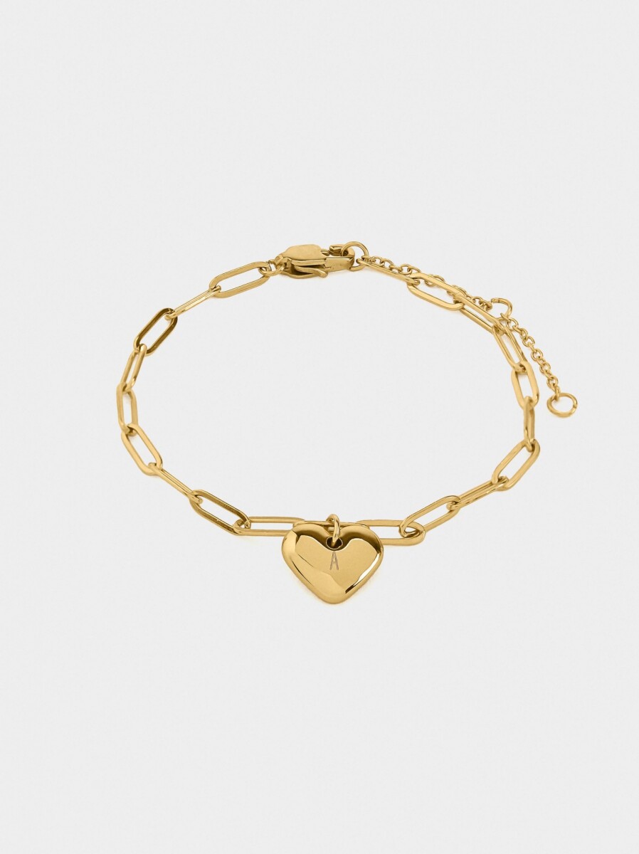 Pulsera De Eslabones Con Corazón - Acero Inoxidable - dorado 