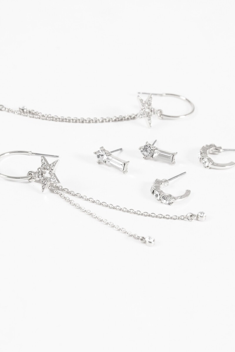 Set de caravanas estrella strass plateado