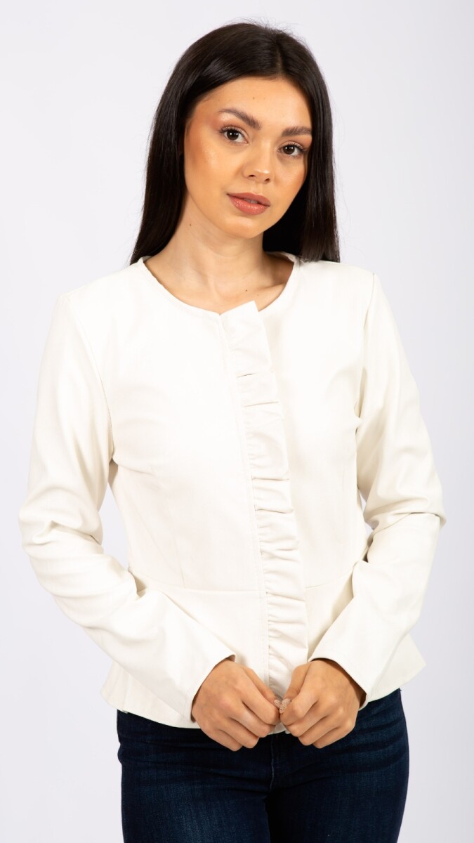 Chaqueta efecto cuero con volado - Blanco 