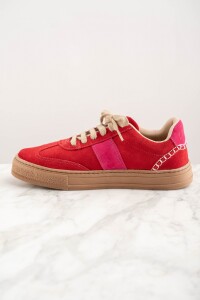 Zapatilla Combinada Gamuza Rojo