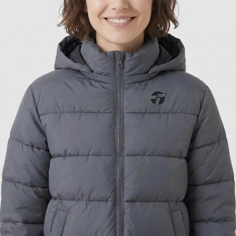 Campera Topper Dama Puffer C/Capucha Cuello Alto Gris
