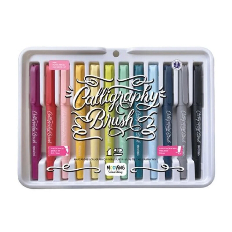 Marcadores caligráficos doble punta 12 colores Mooving Marcadores caligráficos doble punta 12 colores Mooving