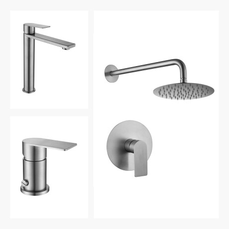 JUEGO DE GRIFERIA BRUSH NICKEL DUCHA EMBUTIDA LAVATORIO ALTO Y BIDET 000