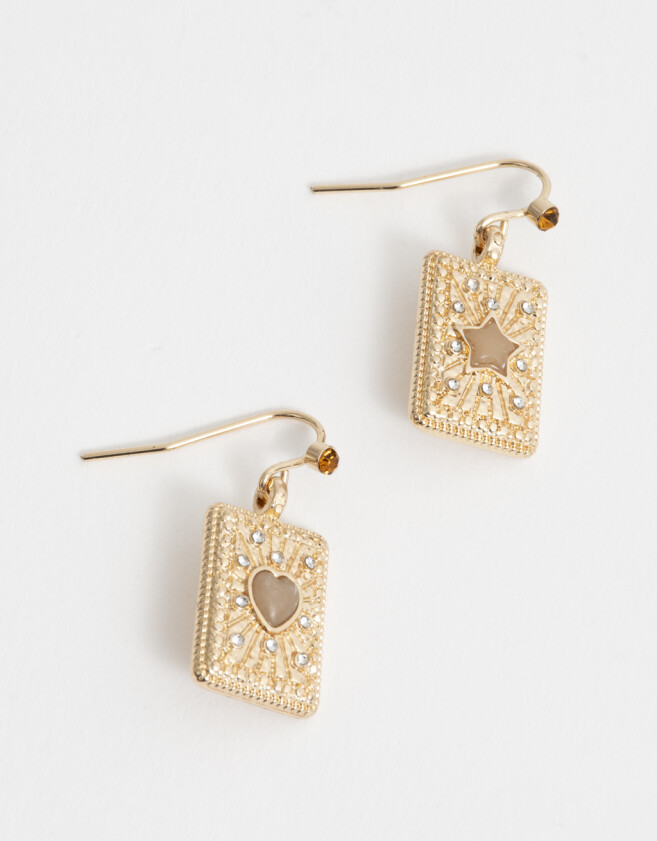 Aros Colgantes Cortos Con strass Aros Colgantes Con Dije Naipe - Dorado